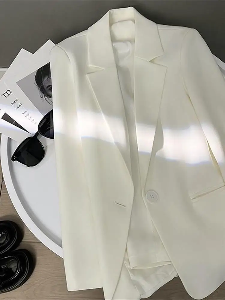 

Ele White Casual Commute Women's Suit Jaet Spring Autumn 2025 New Korean Sle Long Sve Cleanfit Office Wear