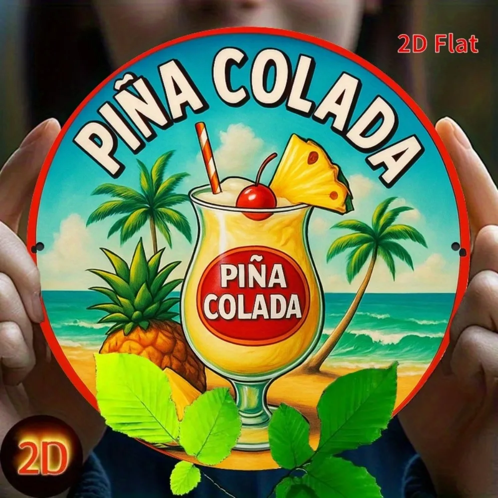 

2D Flat, Cuban Freedom Cocktail Metal Sign - Vibrant Pina Colada Design with Pineapple, Perfect for Home, Bar, Shop, |Room Decor