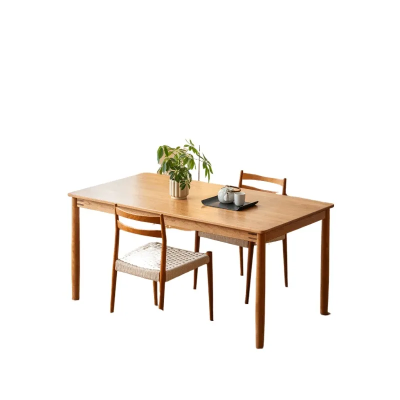 Thickened solid wood straight leg dining table, mahogany solid wood wide tabletop square table