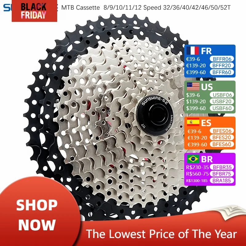 SUNSHINE MTB Cassette 8/9/10/11/12 Speed 32/36/40/42/46/50/52T Mountain Bicycle Freewheel Bicycle Sprocket For Shimano/SRAM