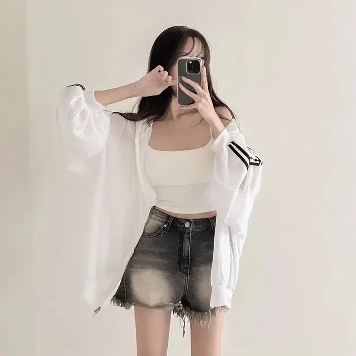 Women Thin Linen Jacket Fashion Ladies Outerwear White Sunscreen Clothing Retro  Loose Long Sleeve Female Knitted Cardigan 2025