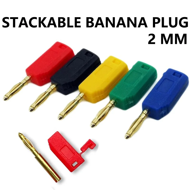 

40PCS/5 Colors 2MM Stackable Male Retractable Tube Gold Plating Banana Plug Wire Solder Electrical Terminal Connector