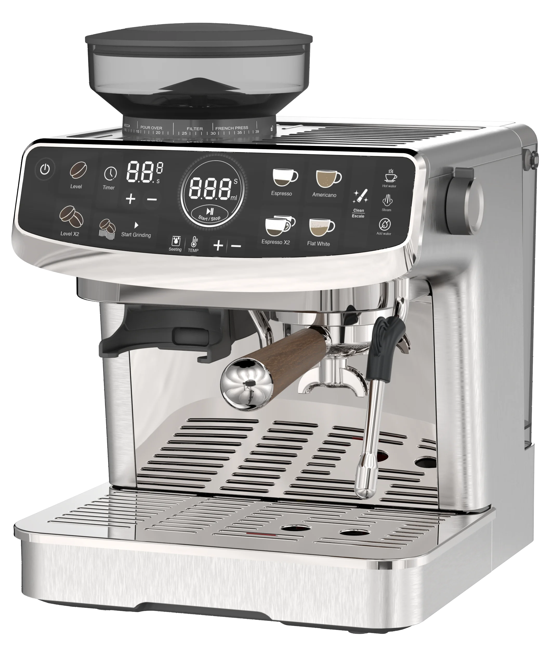 Professional Double thermal blocks Espresso maker with grinder with milk frother CM602