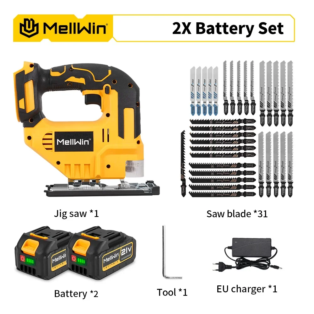 MELLWIN 3500 RPM Draadloze Elektrische Decoupeerzaag Draadloze Gebogen Zaag Met 31 Blade Multifunctionele Snijgereedschap Voor Makita 18V Batterij Pin
