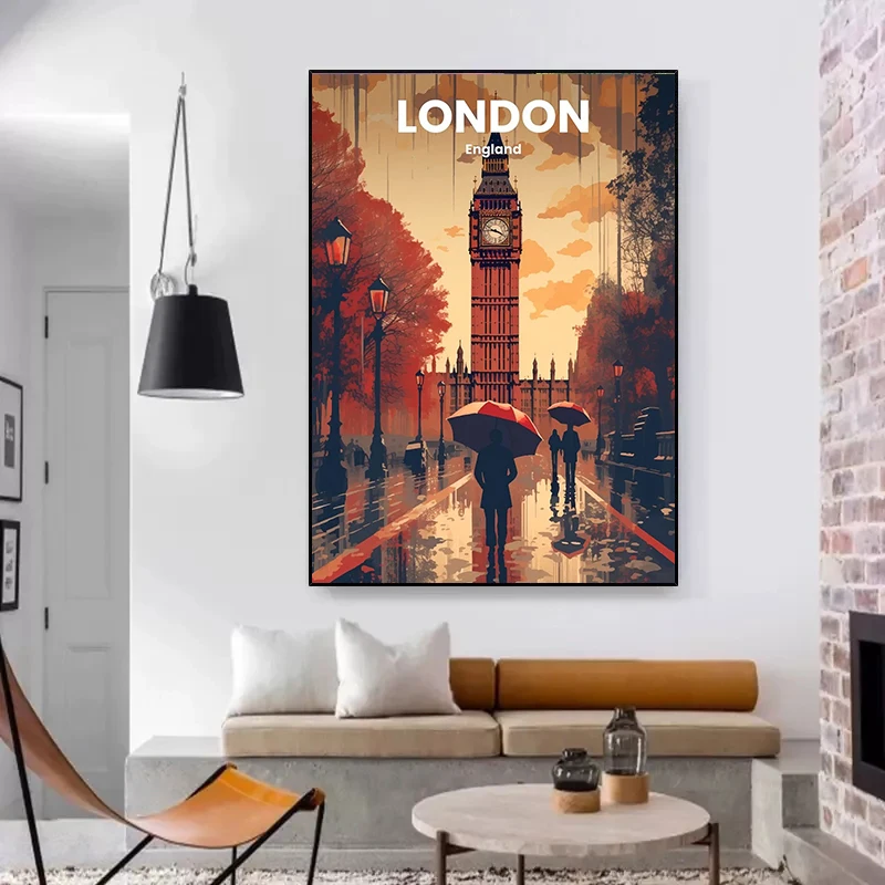 الشمال خمر مدينة السفر المشارك لندن باريس روما المشهد التوضيح حائط لوح رسم صورة فنية ديكور المنزل كوادروس #5