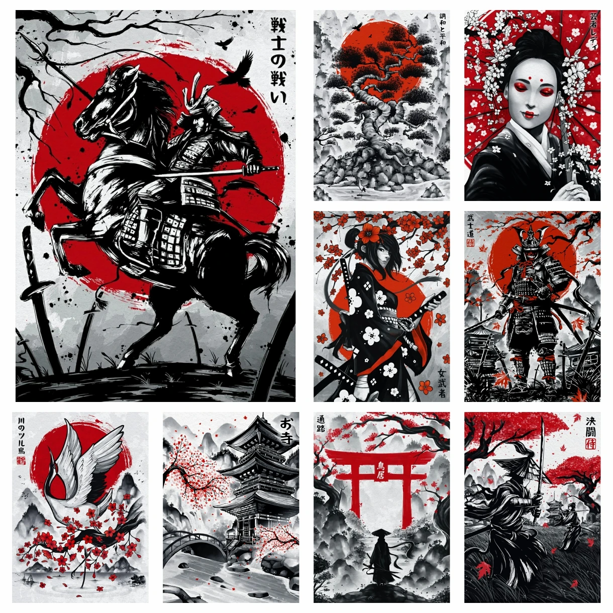 DIY Diamant Kunst Malerei Kits japanische Tinte waschen Malerei Samurai Geisha Kran Krieger Stickerei Mosaik Kreuz stich Wohnkultur