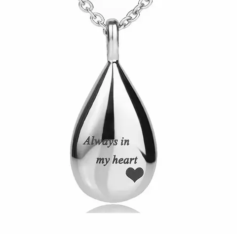 Carved Teardrop Keepsake Ashes Necklace Urn Pendant Cremation Memorial Jewelry-Always in My Heart