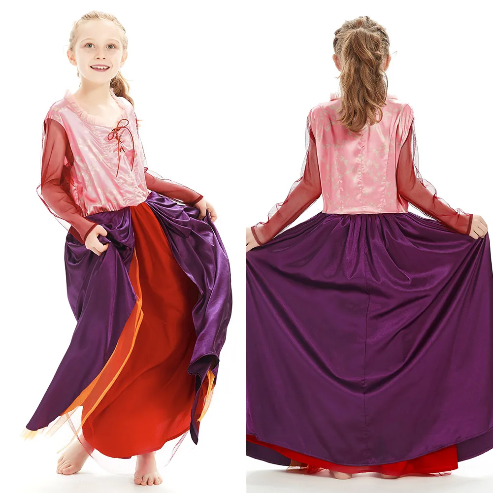 Kids Fantasy Winifred Mary Sarah Sanderson Cosplay Costume Children Girls Dresses Outfits Halloween Carnival Party Suit