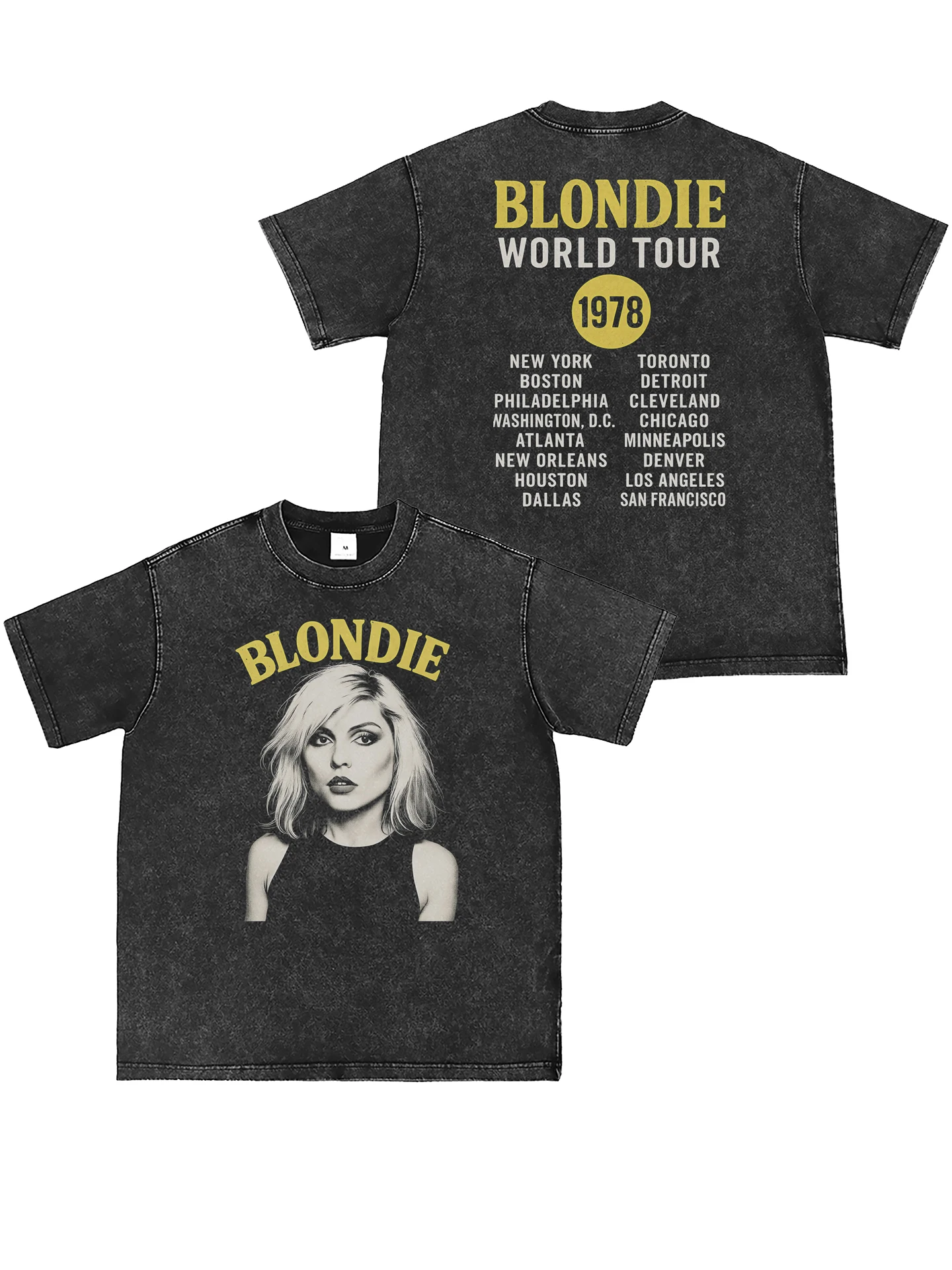 Blondie Band Straight Spray Water Washed Vintage Grey American Street Punk Rock Short Sleeve T-Shirt Unisex Summer Cotton rou...