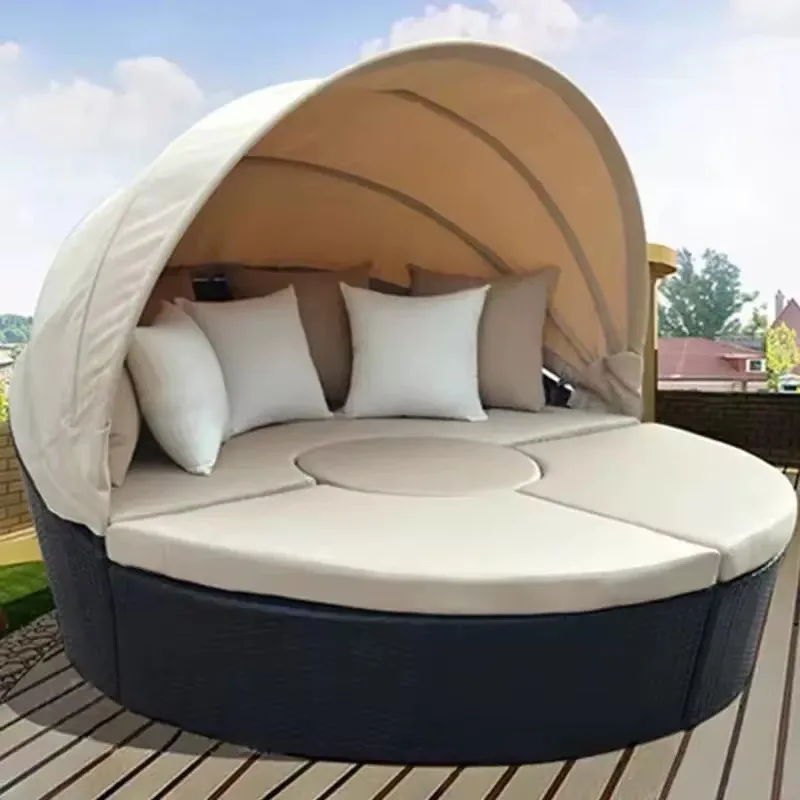 Modern high-quality outdoor furniture Color rattan round multifunctional sofa bed with canopy