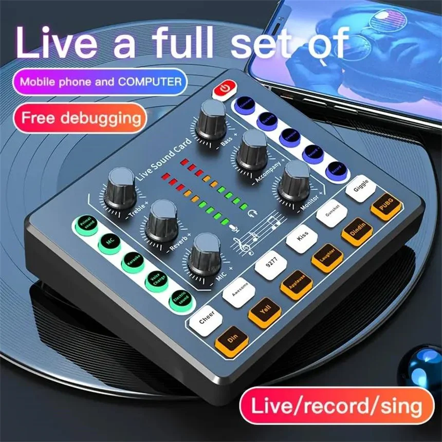 

M8 DJ Sound Mixer controllerLive Sound Card and Audio Interface with Voice Changer Stereo Audio Mixer For Youtube Streaming