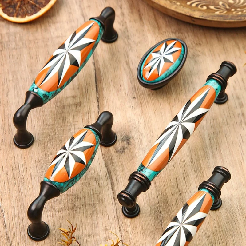 Blue Ceramic Cabinet Door Handles American Antique Style Furniture Drawer Pulls Kitchen Shoe Cabinet Knobs for Home Improvement