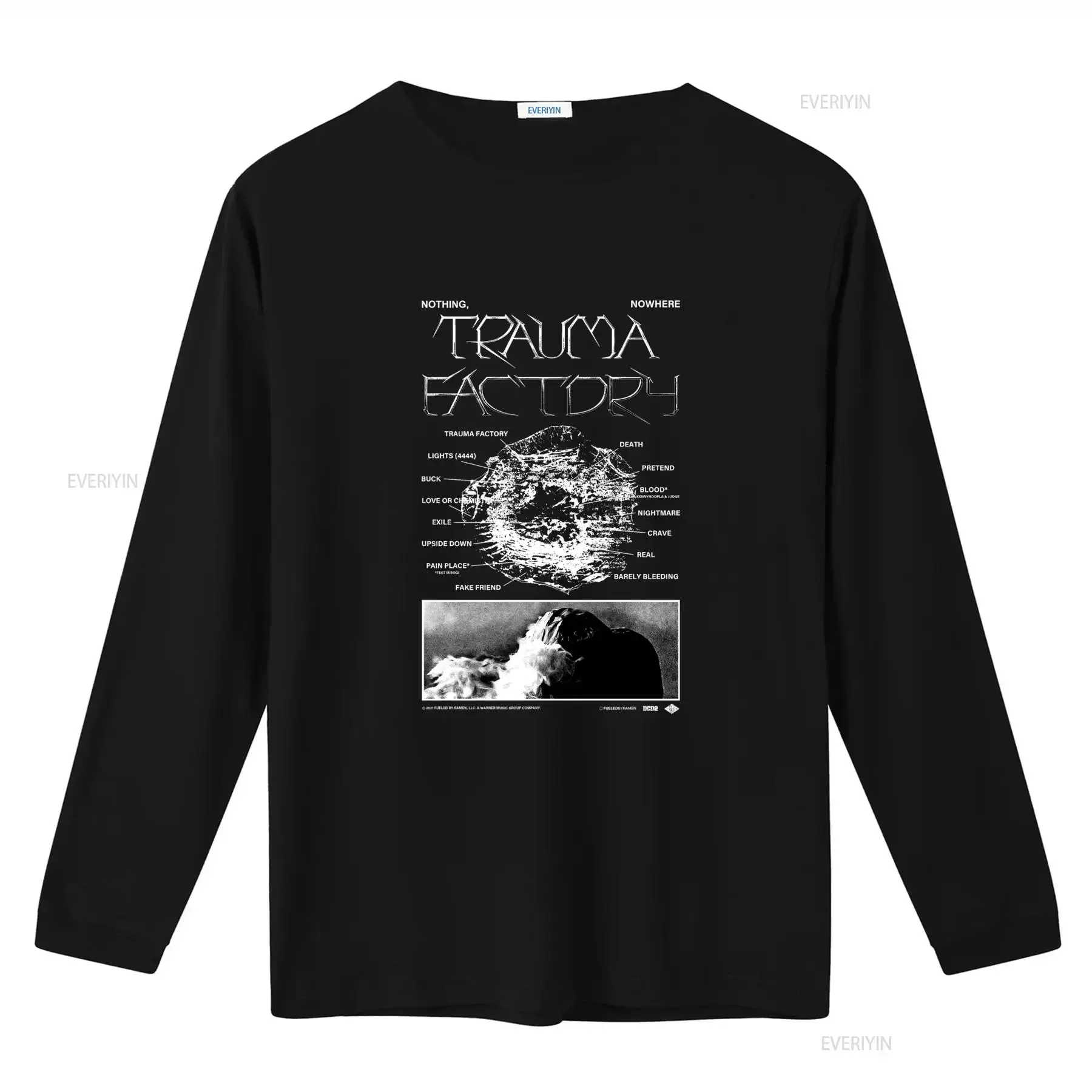 Nothing Nowhere Trauma Factory T Shirt Rock Band Print for Men Streetwear vintage Washed Stylish Versatile streetwear