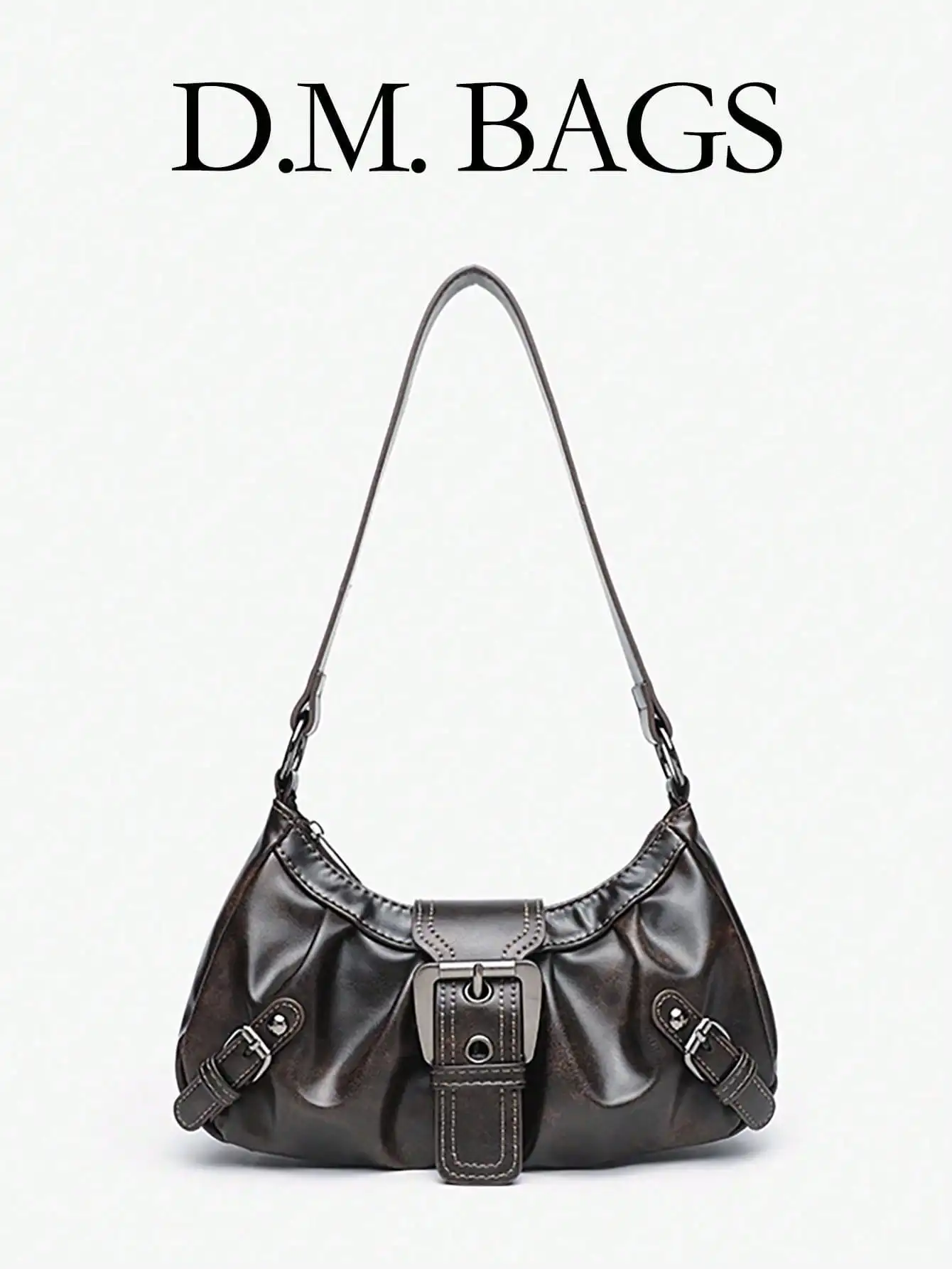 

Сумка через плечо из мягкой состаренной кожи в винтажном стиле с пряжкой и складками, коричневая