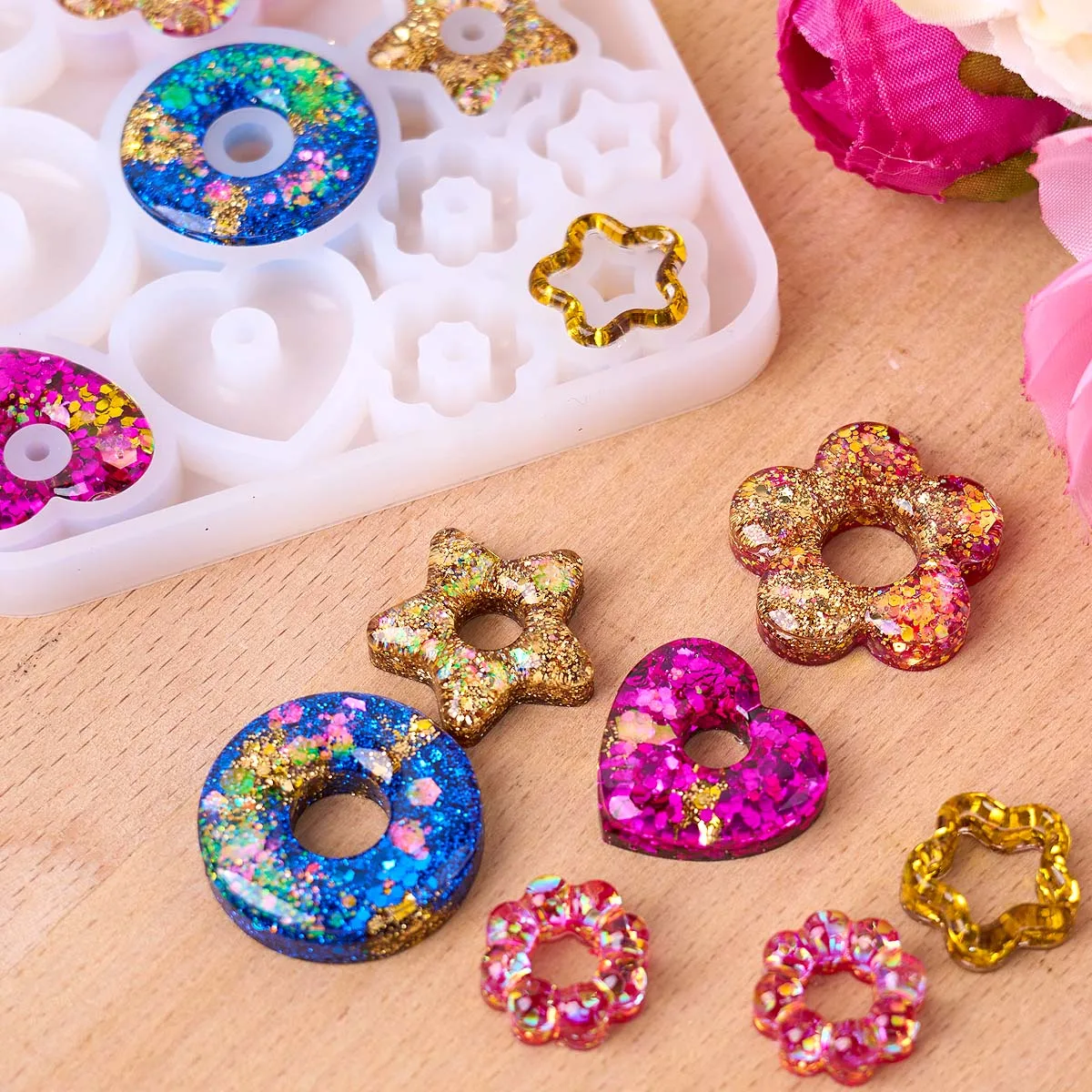 Multifuntional Jewelry Silicone Mold DIY Handmade Heart Star Flower Earrings Pendant Keychain Epoxy Resin Craft Casting Molds - view 5