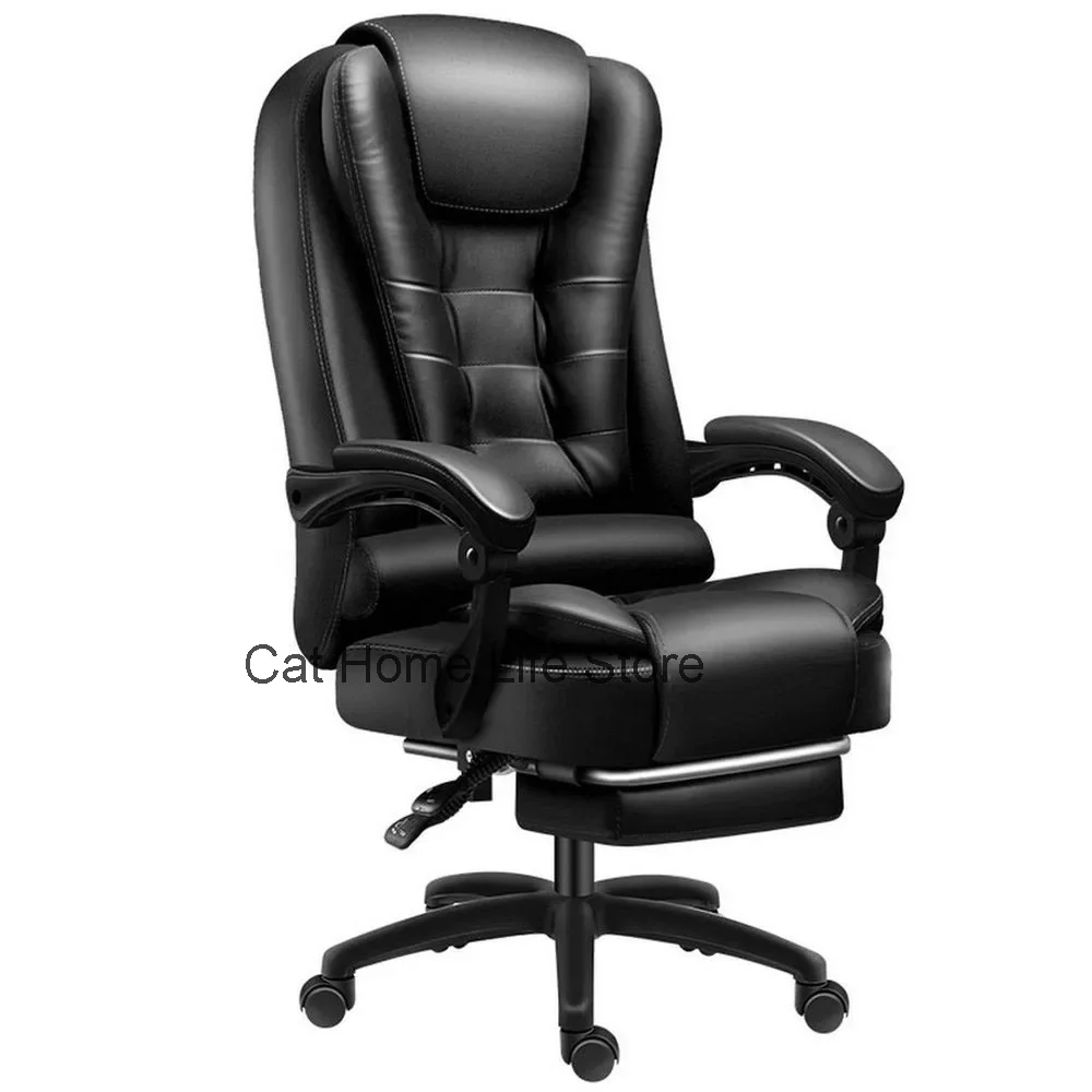 Rotatable Massage Office Chair High Back Latex Cushion 7 O'Clock Leather Comfortable With Footrest Internet Cafe Gaming Stool