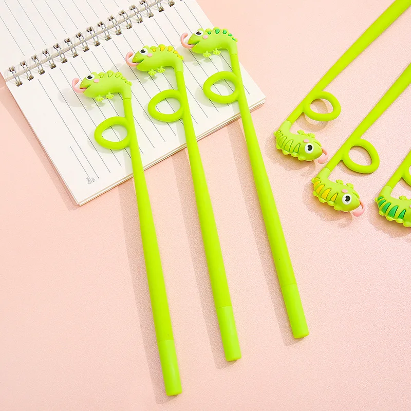 48PCS New Cute And Cute Chameleon Black Silicone Neutral Pen, Creative 0.5mm Student Learning Stationery Signature Pen
