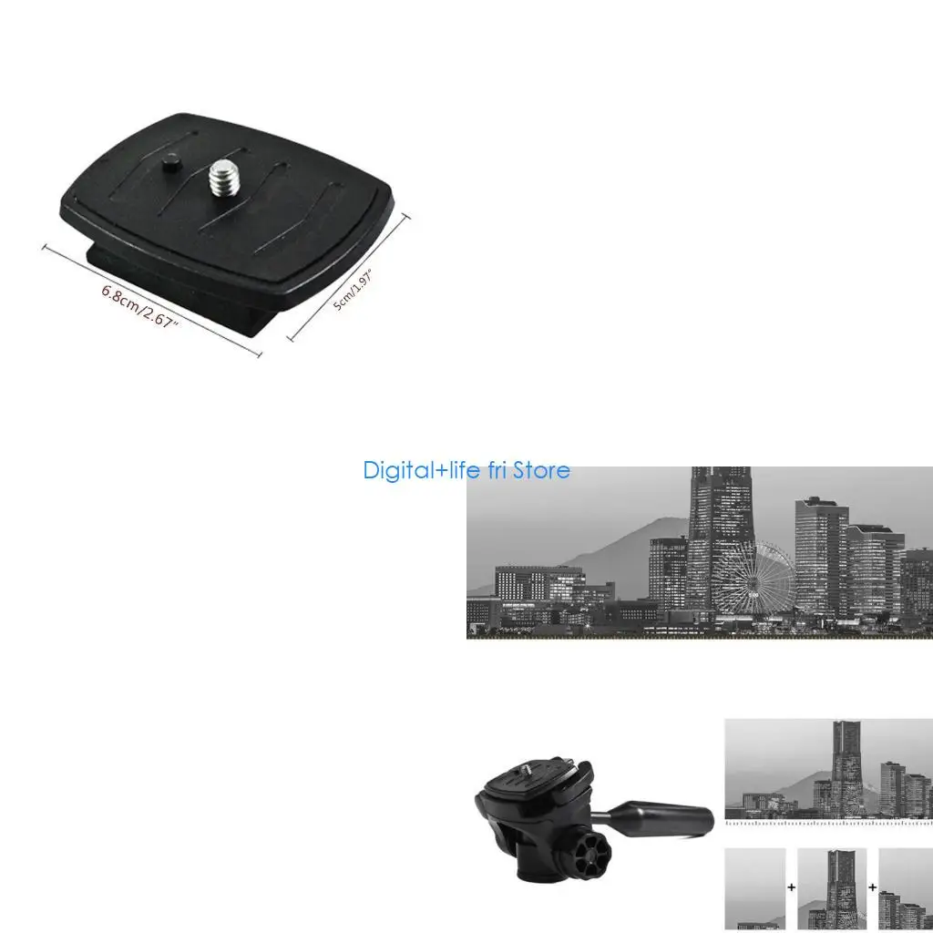 E06D Tripod Pan for Head, 360° Rotation 90° Tilt 3-Dimensional Tripod for Head Mount with 3/8 Inch Thread 1/4 Inch Screw for