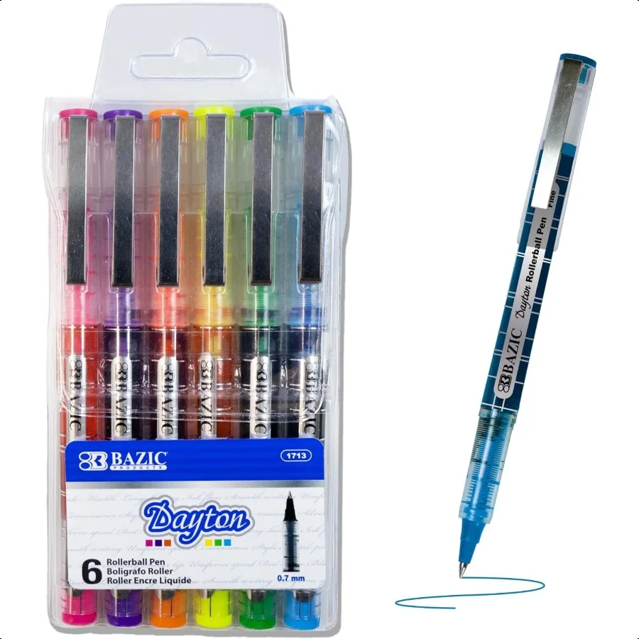 

BAZIC Dayton Rollerball Pen 0.7mm Assorted Color Regulator Flowing Liquid Ink Pens Rolling Ball Pens Smooth Writing for Office