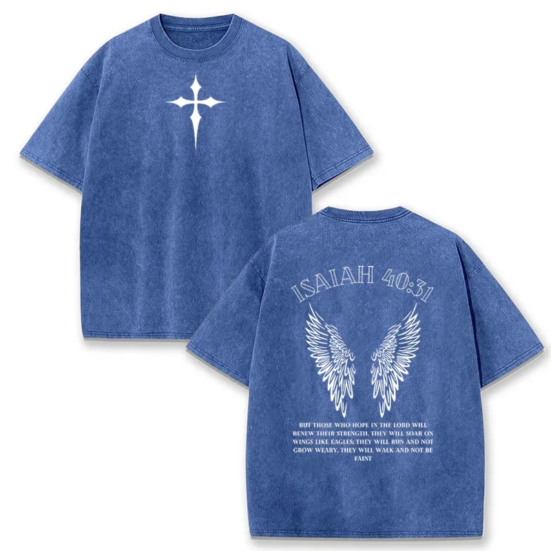 Bible Verse Isaiah 40:31 Print Vintage Washed Gray Christian Graphic T Shirt image 4