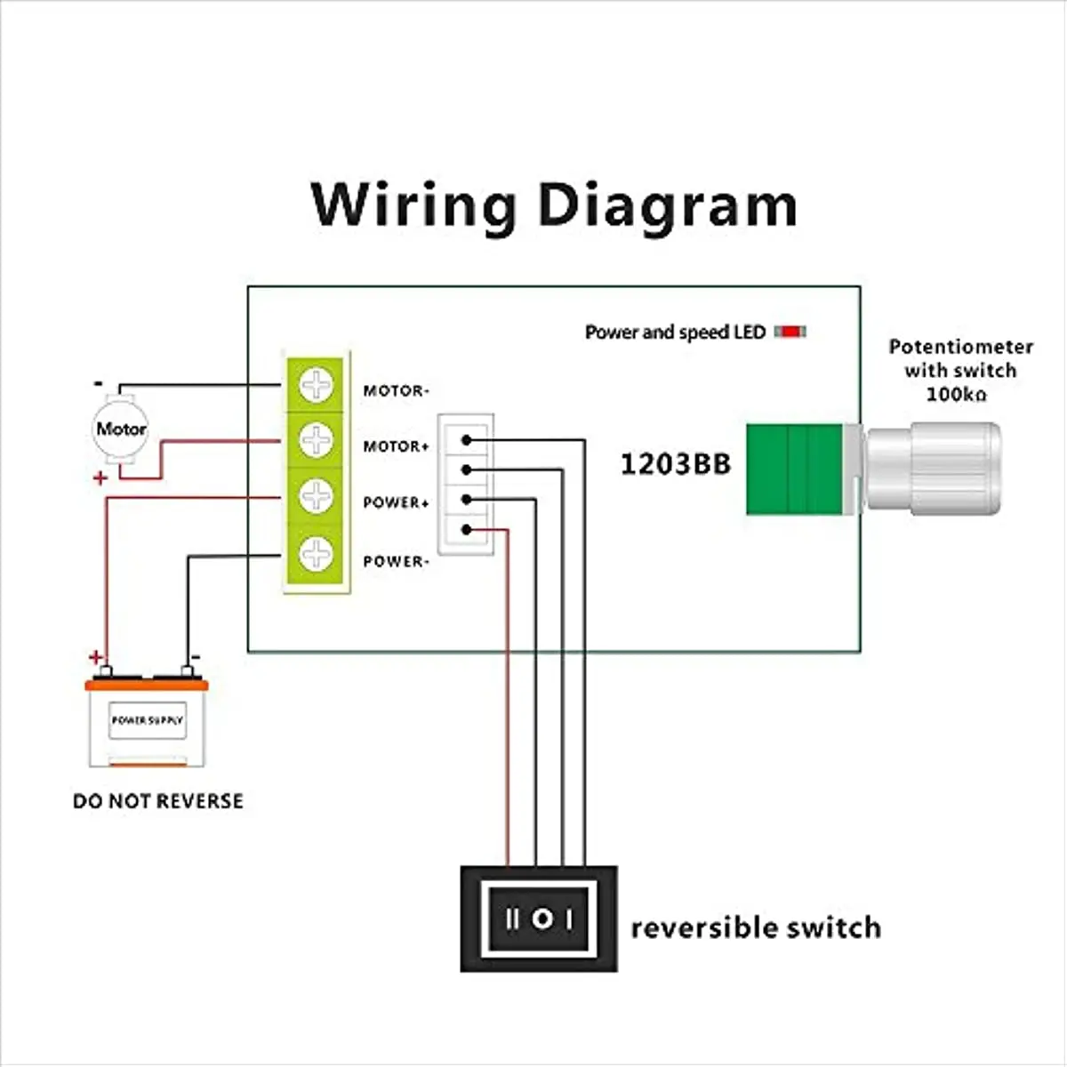 DC Motor Speed Controller, 6V 12V 24V 28V 3A 80W Adjustable Speed Controller Regulation Switch 1203BB DC Motor Driver Reversing