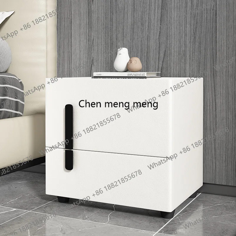 

Italian light luxury bedside table solid wood double drawer bedside table minimalist leather slate master design storage cabinet