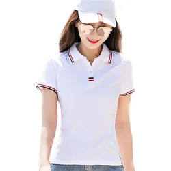 Fashion New-Design Summer Cotton Womens Polos Shirts Short Sleeve Casual Lapel Sportswear Tees Femme Clothing Slim Ladies Tops
