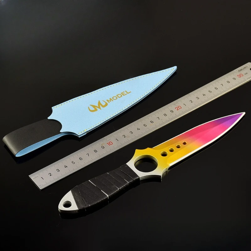 26cm/10,23 GO juego cuchillo de esqueleto periférico Color degradado arma modelo con cubierta de cuero adornos artesanales de Metal juguetes para niños regalo