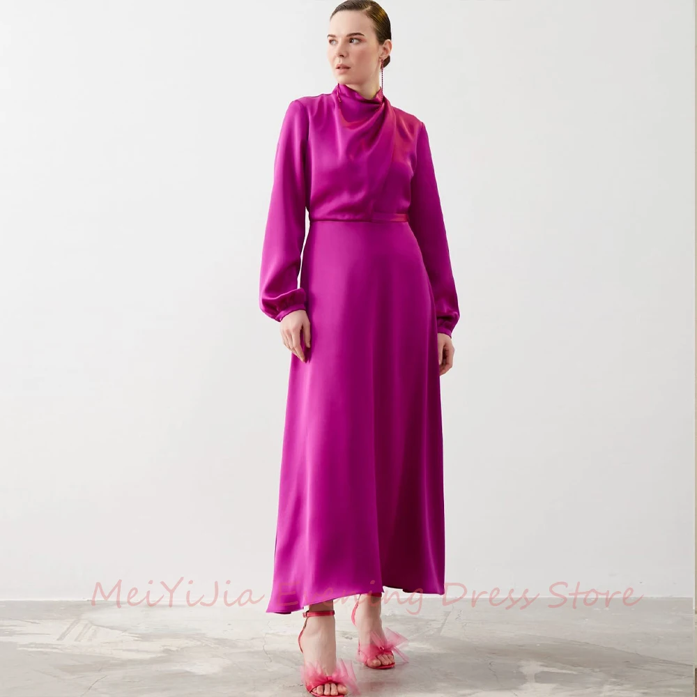 Meiyijia فستانسهرة High-Neck Sash Pleats Long-Sleeves Ankle-Length Arabia  Sexy Evening Birthday Club Outfits Summer 2024