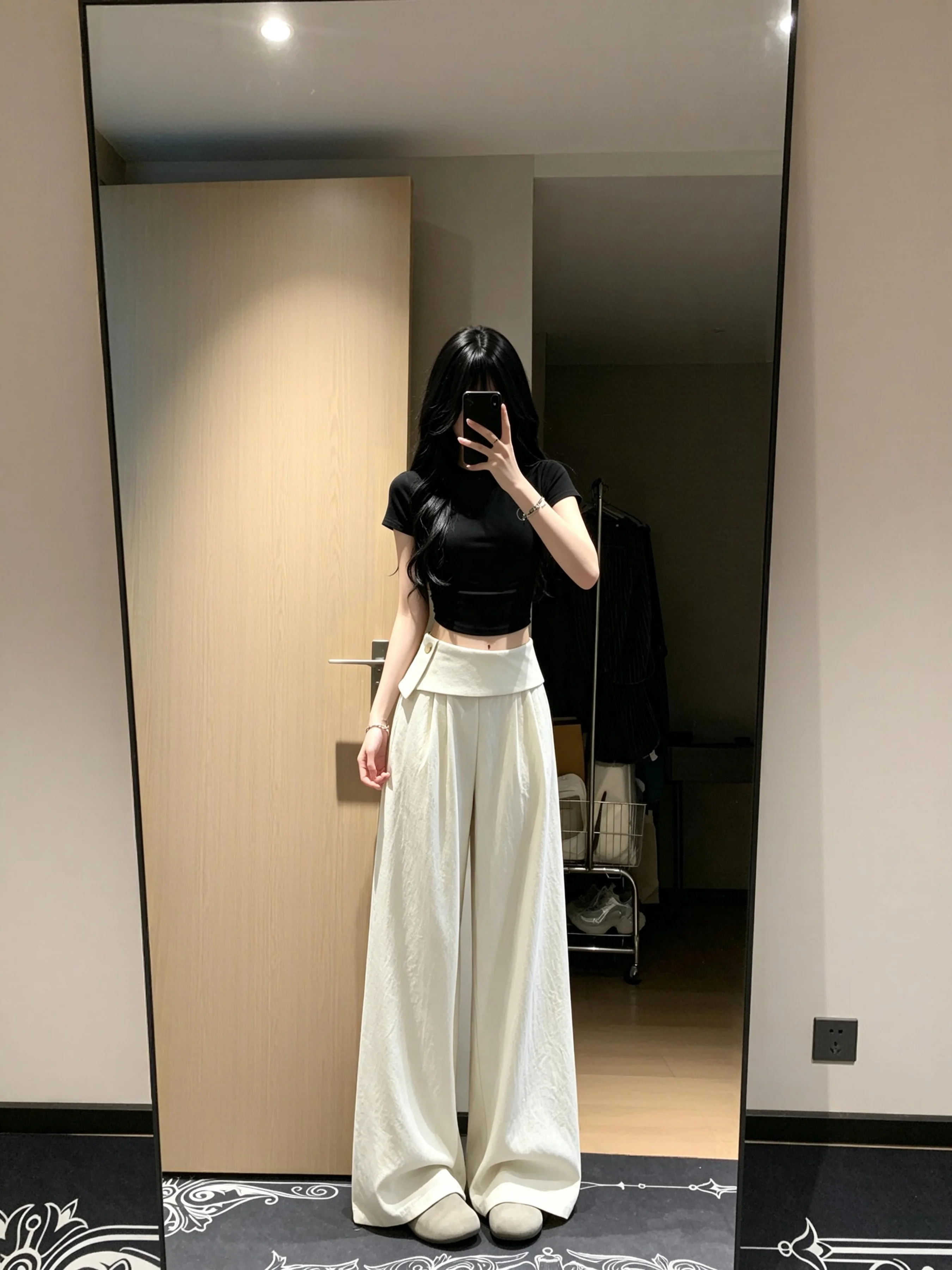 

Milk White Wide Leg Pants Women Summer Drapey Lazy Versatile Slimming Floor Length Casual Stroll Pants Korean Style Straight Cut