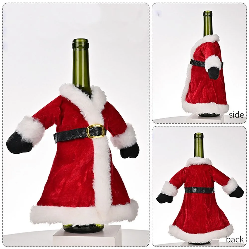 Gift Santa Claus Wine Bag Red Clothes Wine Bottle Cover Velvet Dress Champagne Pouch New Year