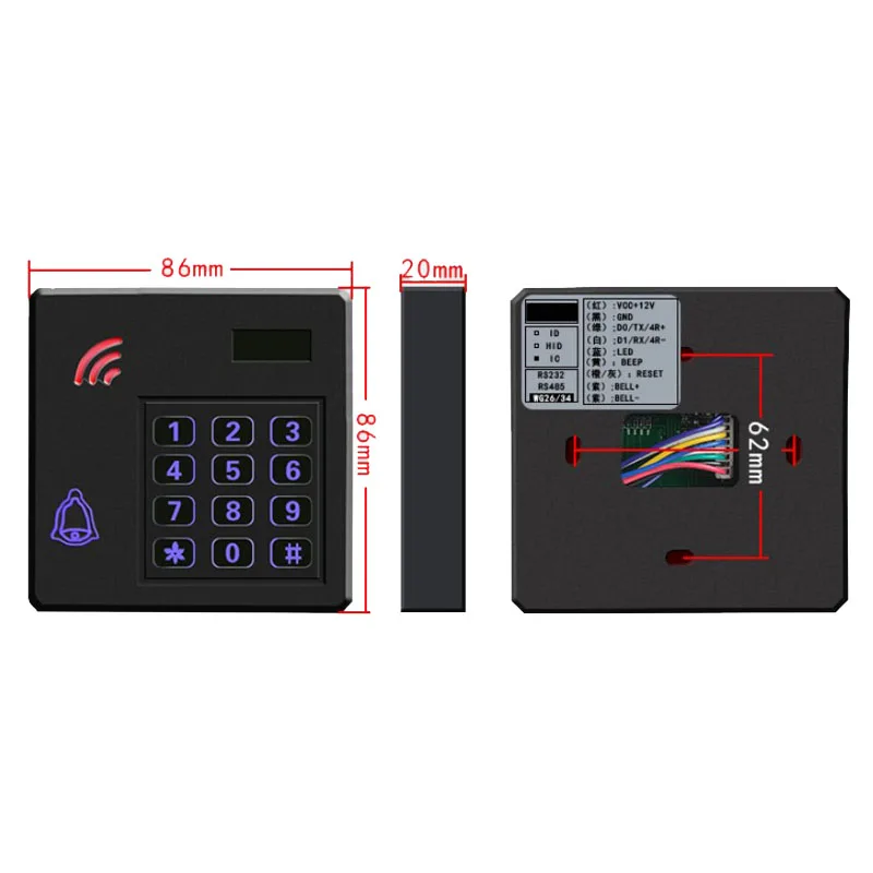 Imagem -06 - Leitor Rfid à Prova d Água Ip67 2000 Proximidade do Usuário Door Lock Controle de Acesso Teclado Wiegand 2634 Entrada 125khz 13.56mhz