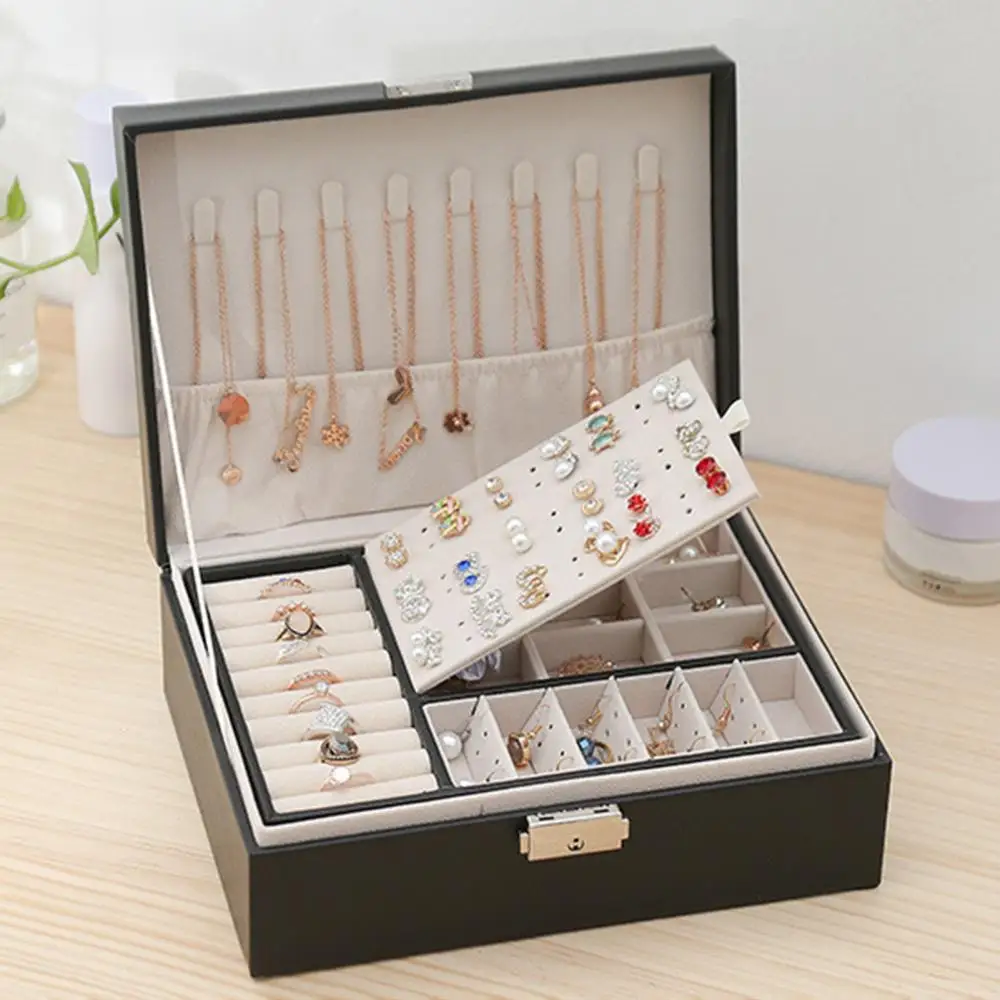 Caja de almacenamiento de anillos para mujer, organizador de joyas, caja de viaje multifunción, collar, pendientes, anillo