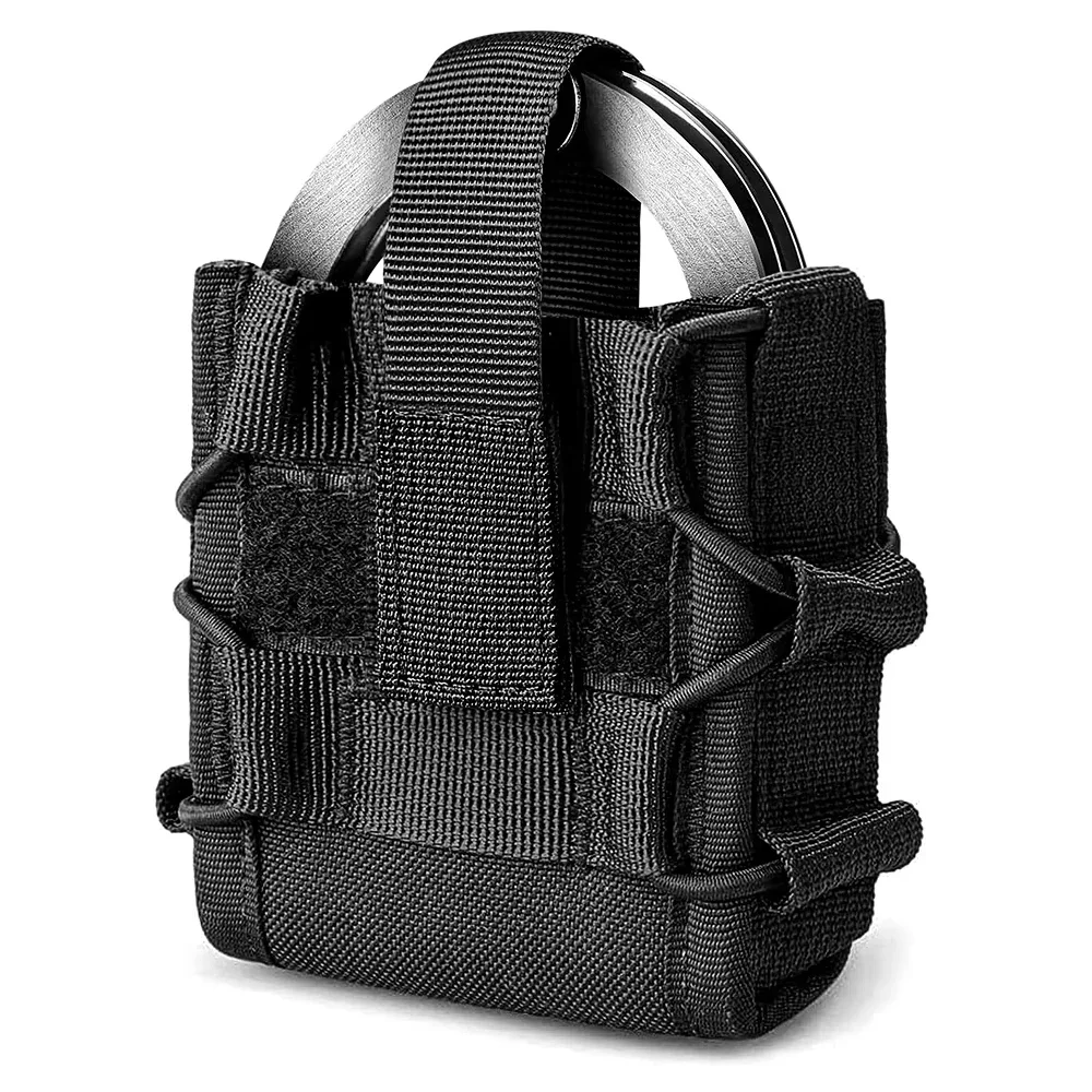 Estojo tático universal para algemas, bolsa molle com parte superior aberta e alça de liberação rápida para algemas com dobradiça de corrente, cabe em cinto de 2,5 polegadas