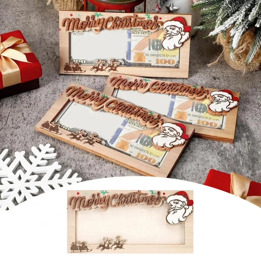 Beautiful Money Sleeve Christmas Decoration Wallet Wooden Christmas Money Holder with Santa Clip Festive Cash for Holiday