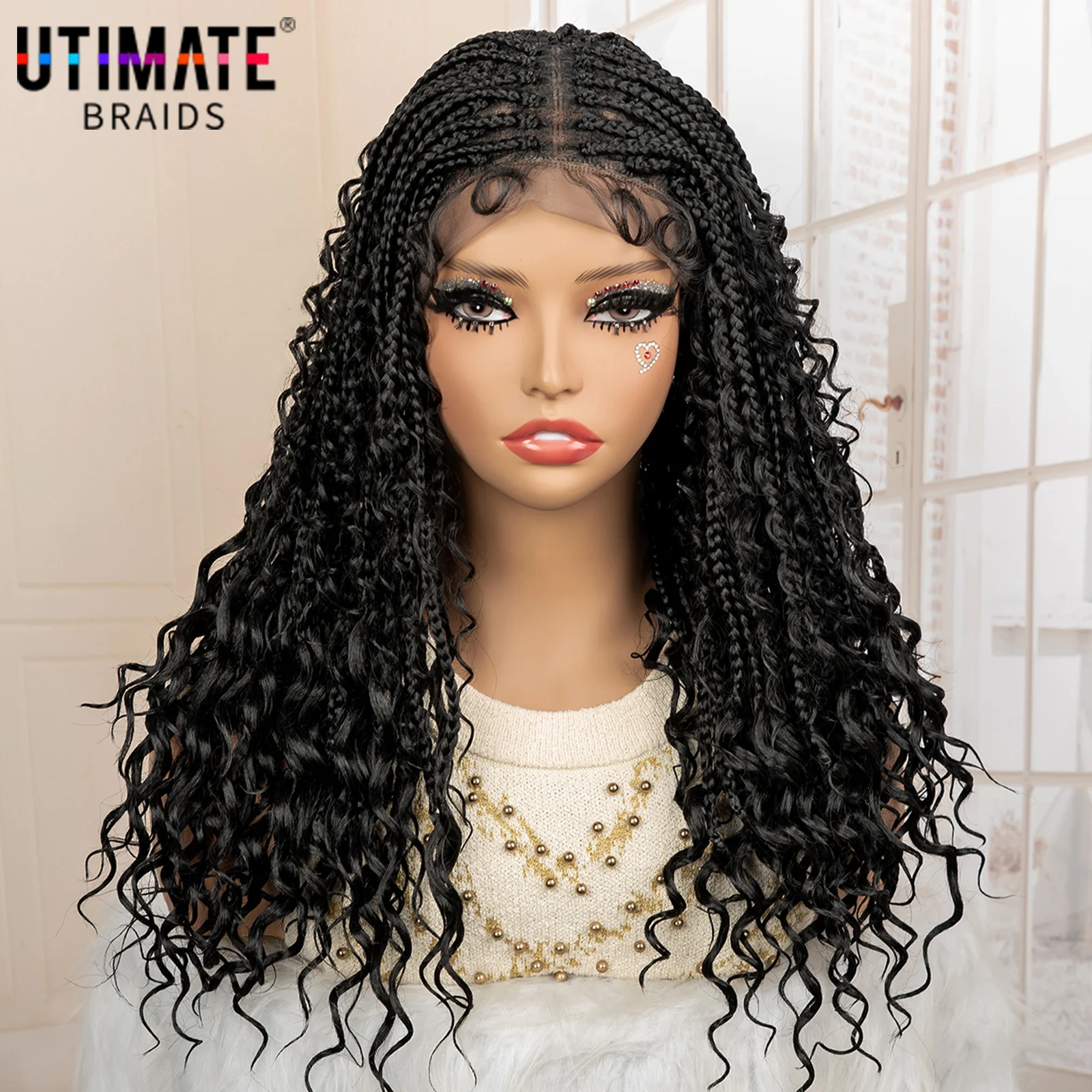 20 Inches Synthetic 360° Full Lace Boho Braided Wig Knotless Box Braiding Wig Premium Braided Lace Frontal Braids Wigs