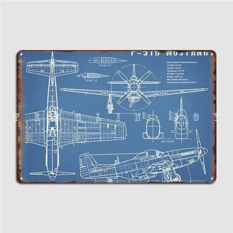 P-51 Mustanger Airplane Poster Metal Plaque Painting Décor Club Living Room Classic Tin Sign Poster