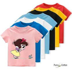 Sweet and lovely 2d white Snow Princess Disney round neck T-shirt children's summer casual loose short sleeve T-shirt tops girls