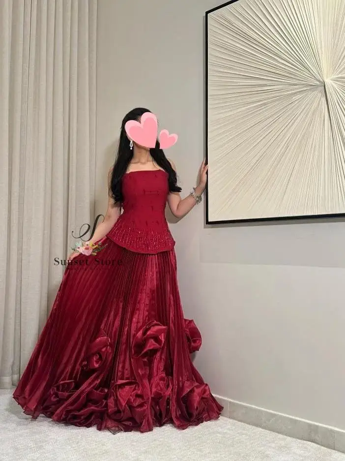 

Customized Prom Dress Elegant Vintage Sweet Red Flowers Beads A-line Customized Formal Occasion Prom Dress Evening Party Gowns