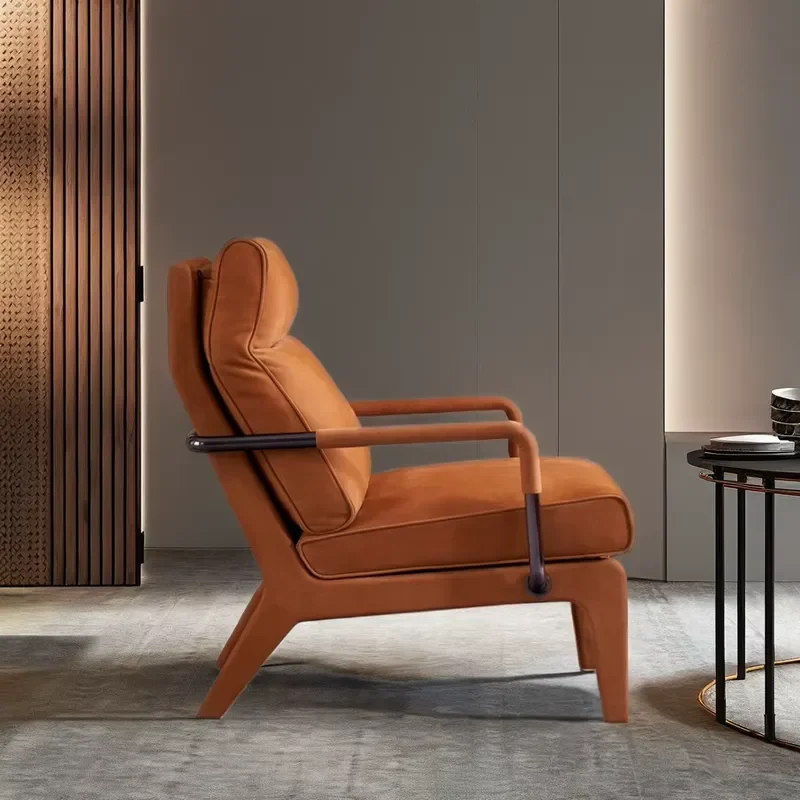 Modern Lazy High-back Leather Sofa Chair Metal Base Microfiber Leisure Single Chairs