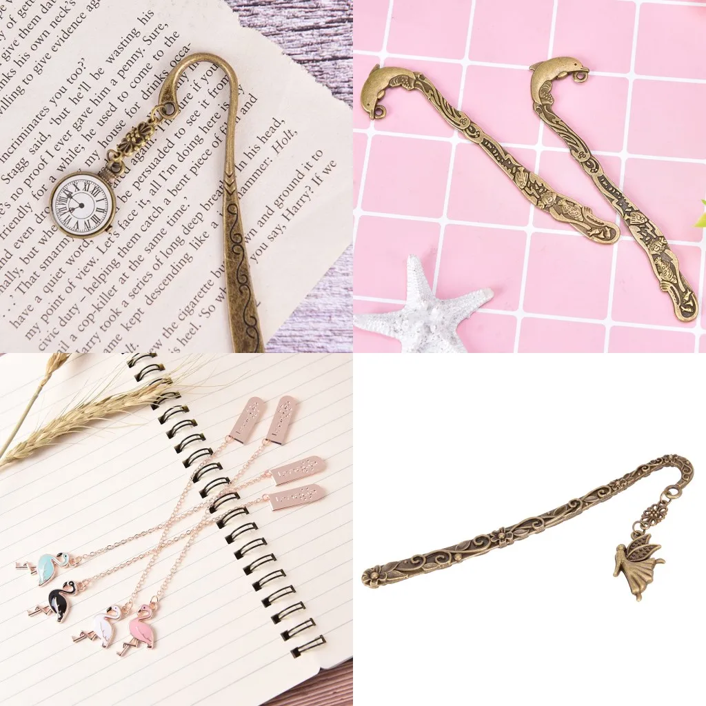 علامة مرجعية معدنية عتيقة للكتب وطلاب المدارس ، إبداعية وعتيقة ، ساعة لطيفة ، دلفين ، ملاك ، تصميم فلامنغو ، هدية جميلة