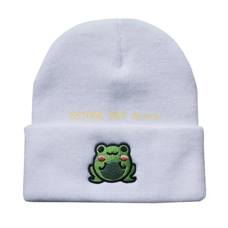 49MF for Frog Embroidery Hat Hat Casual Simple Knitted Hat Autumn Wint