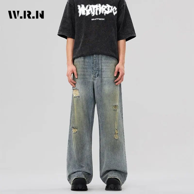 

Vintage Ripped Harajuku Y2K Loose Jeans 2024 Summer Hollow Out Tassels Pants Women's Wide Leg Trashy Baggy Denim Trouser