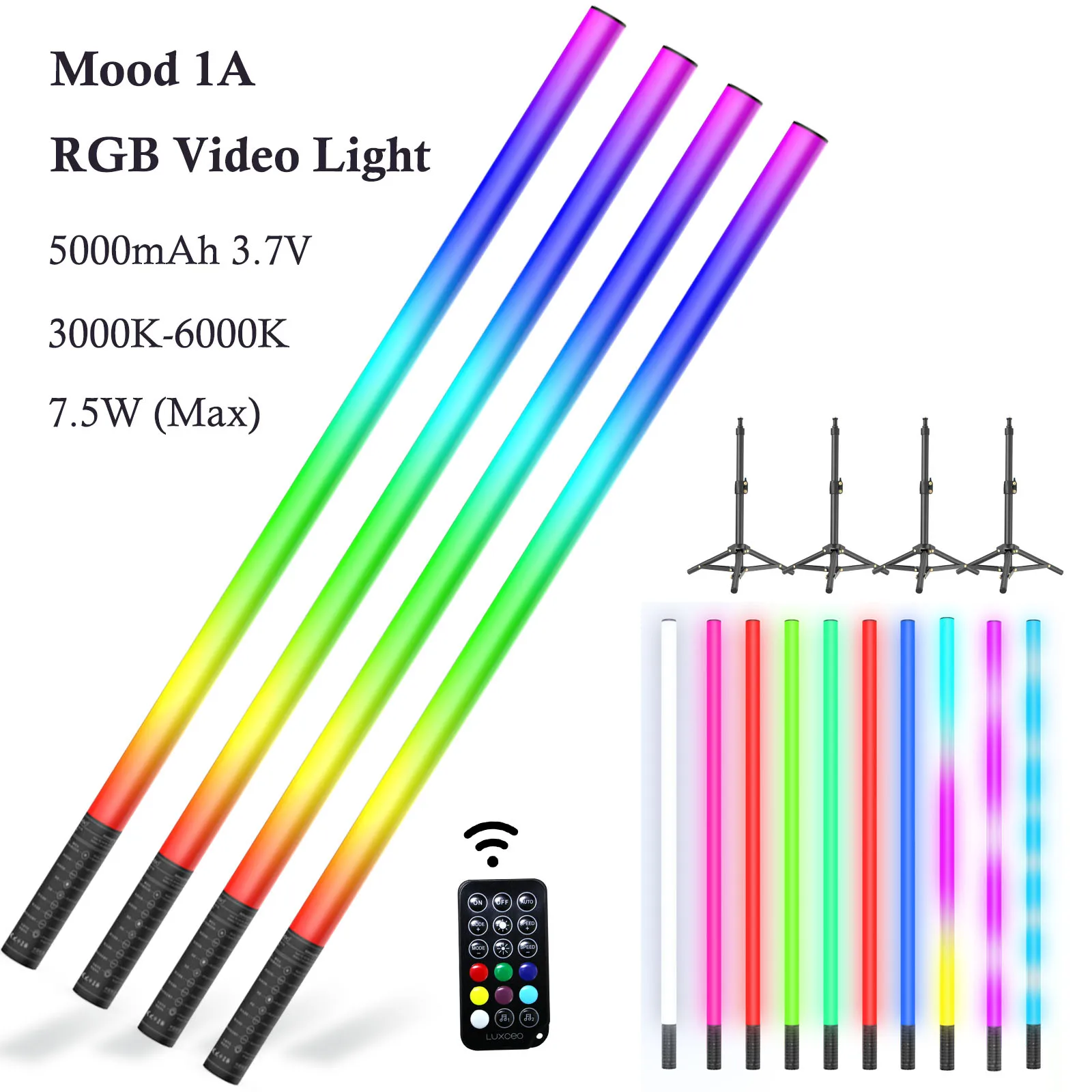 

LUXCEO Mood1A 120 см 4-упаковка RGB видеосветильников для фотосъемки, светодиодная палочка со сменой цвета для освещения диджеев на Хэллоуин/вечеринку/комнату/бар декор