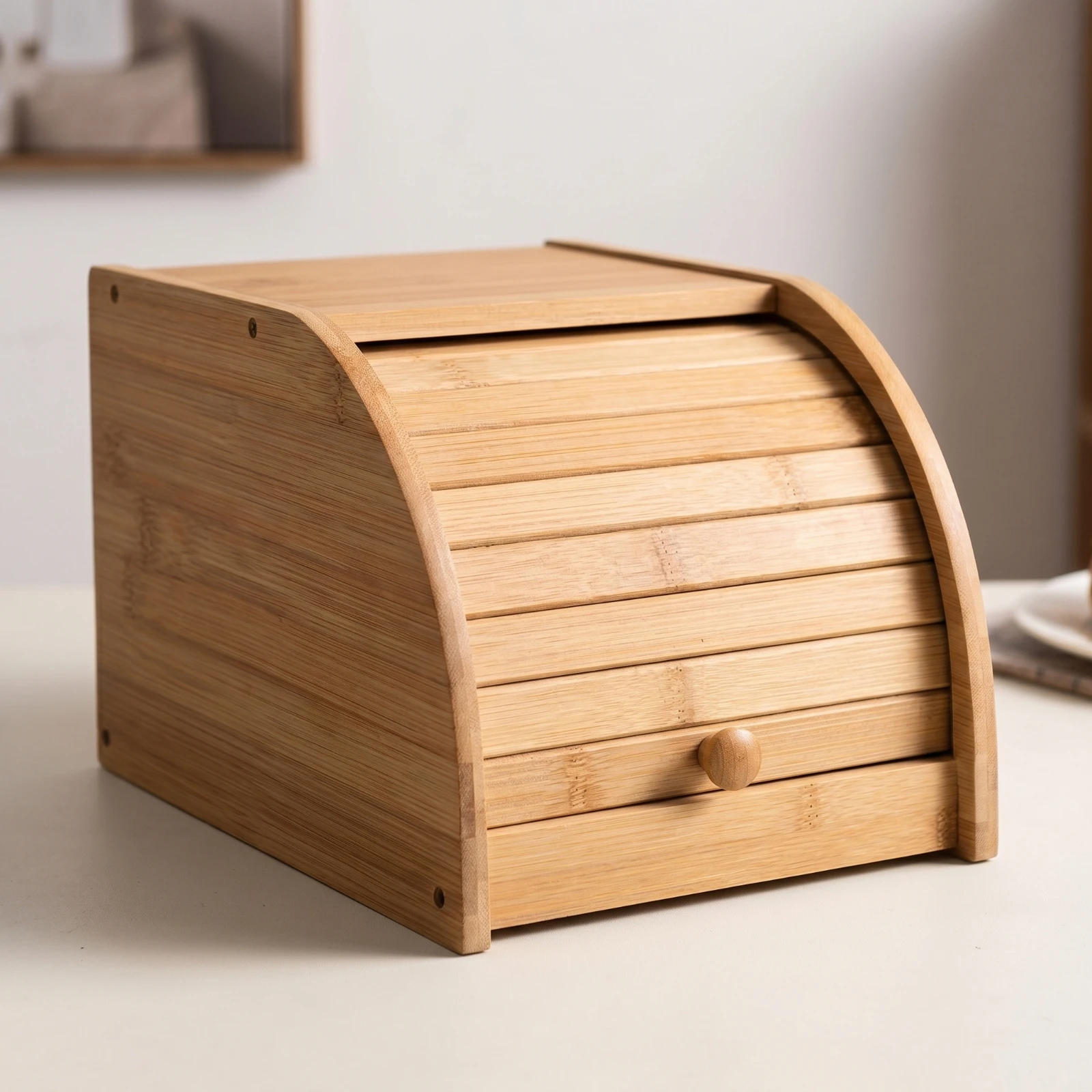 Two-Tier Bread Box Wooden Double-Layer Bread Box Breadbox Open-Front Furniture Natural for Pantry, Cafe view 2