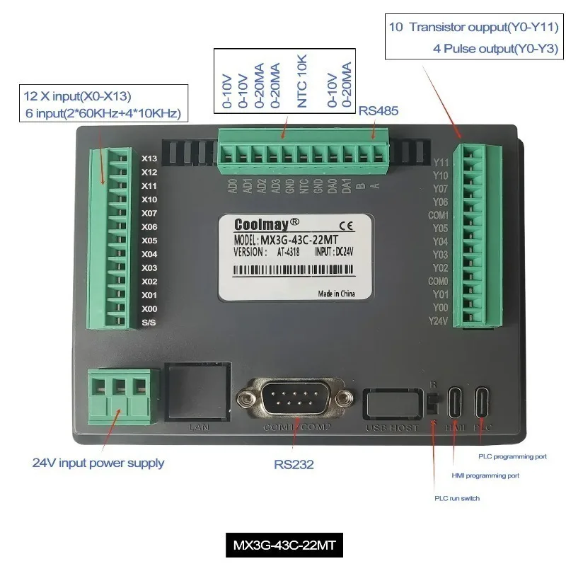 

Универсальные ПЛК/Панели оператора Coolmay 7 дюймов: MX3G-43C-22MT, MX3G-43C-22MRT, MX3G-70C-48MT, MX3G-70C-48MRT, MX3G-50C-32MT