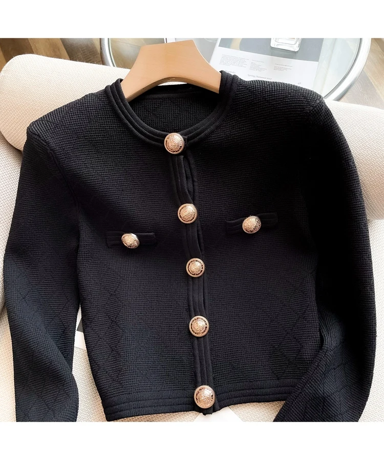 ZJYT Autumn Winter Knitted Pant Sets 2 Pieces for Women Fashion Buttons Long Sleeve Cardigan Sweater Trousers Suit Black Outfit