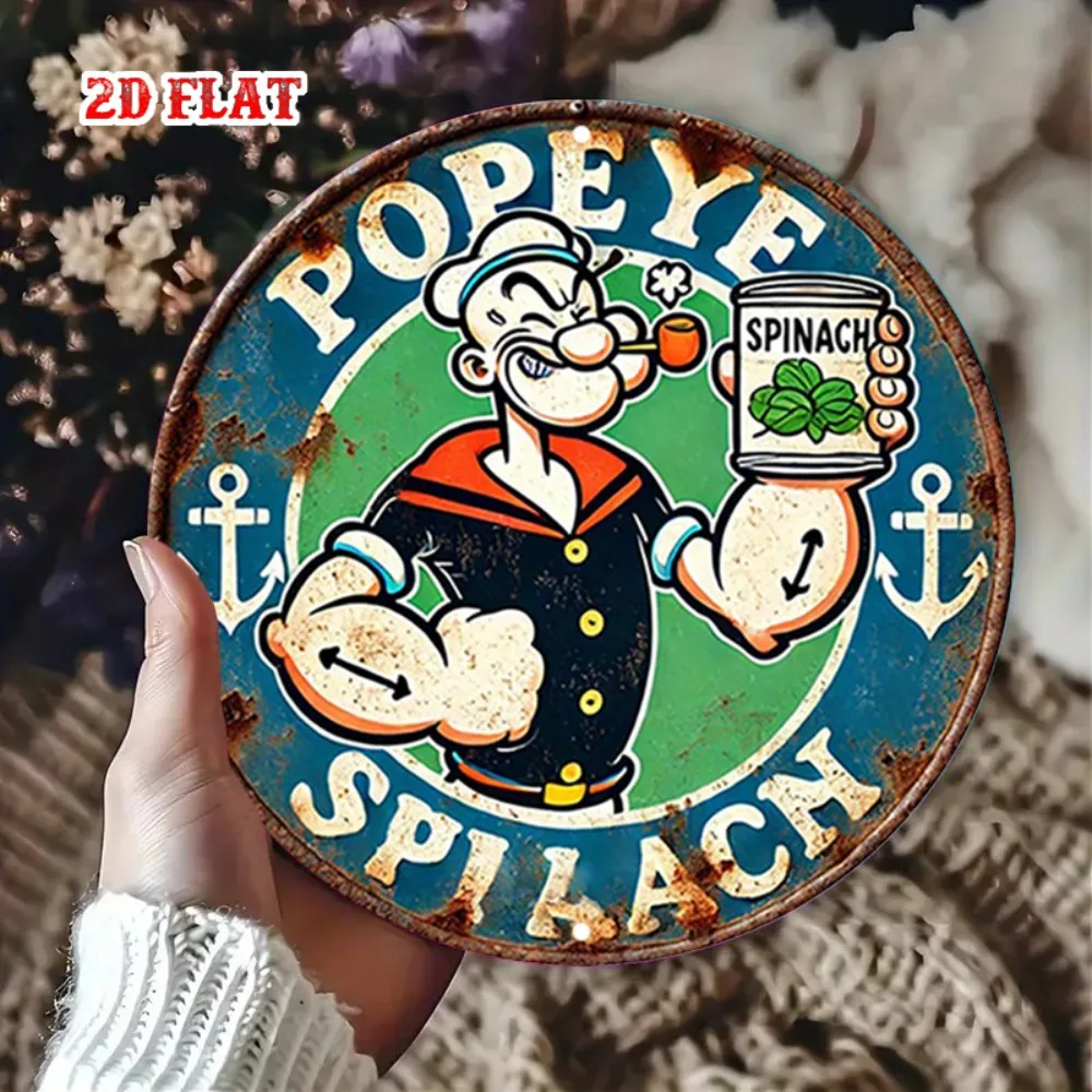 BobaFish Aluminum Metal Sign 8 Inch Round Spinach Retro 2D Wall Art for Home Garage Decor view 4