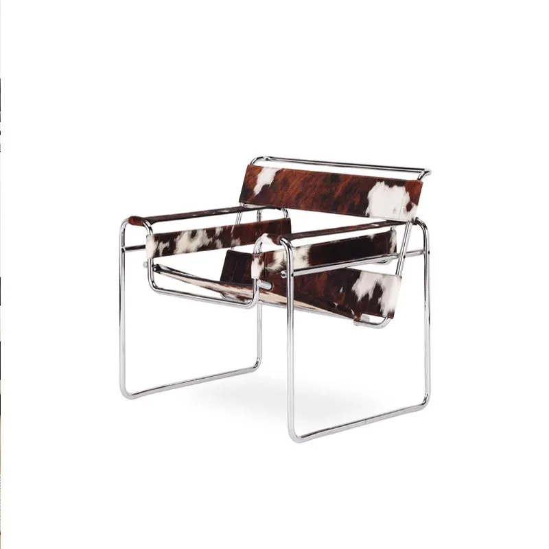 Sofa chair single milk cowhide stainless steel medieval negotiation chair