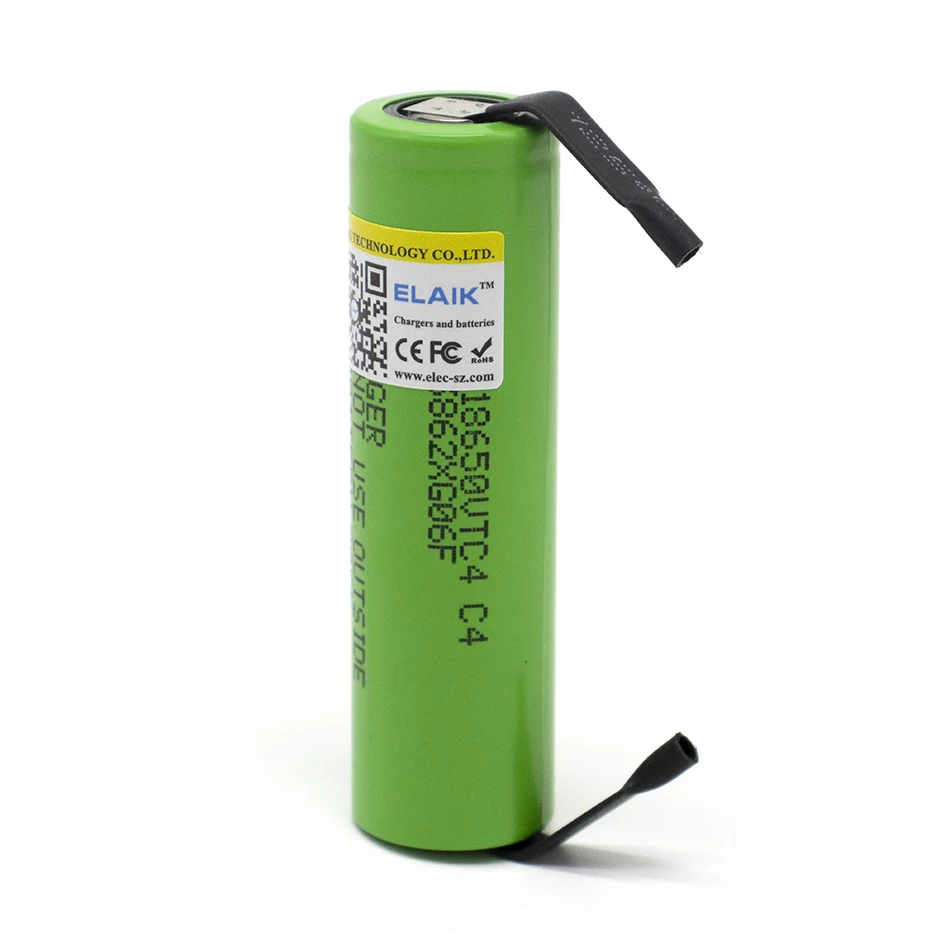 ELAIK 100% Original 3.6V 18650 VTC4 2100mAh High drain 30A Rechargeable battery For US18650VTC4 + Pointed